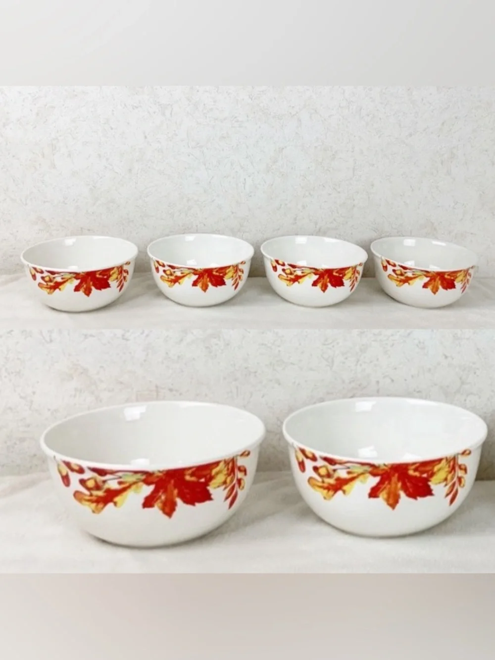 Royal Norfolk 6 Autumn Fall Leaves Acorns Soup Cereal Bowls Thanksgiving Boho